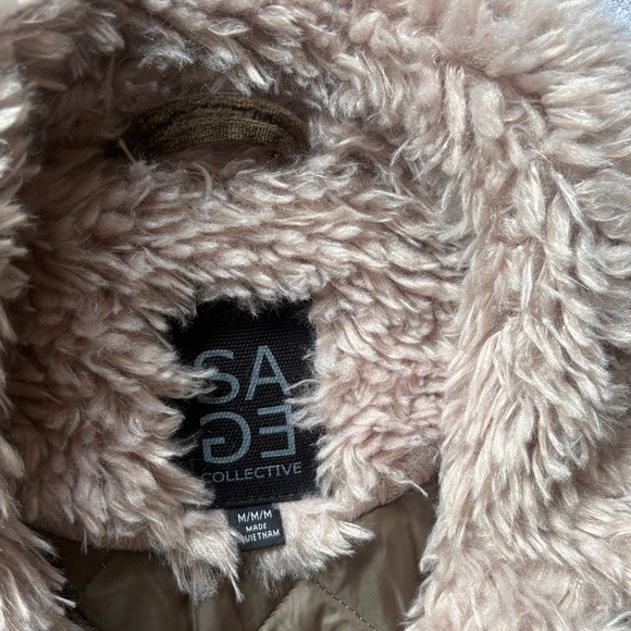 Sage Collective Olive Green Brown Corduroy Jacket with Cream Faux Fur Lining - Picture 2 of 9